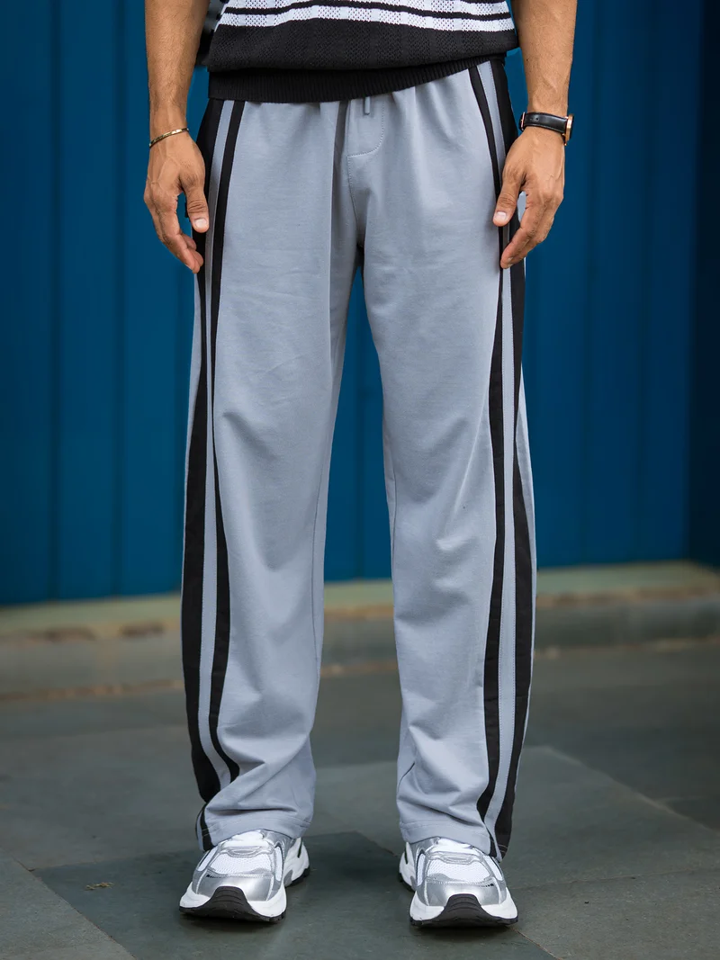 Maniac  Maniac Mens ColorBlock Light Grey and Black Cotton Trackpant for Men | Best Price UAE
